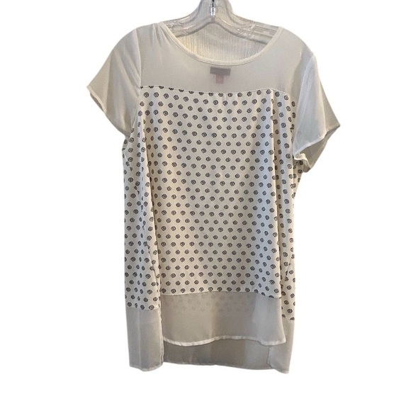 Vince Camuto Women's Polka Dot Blouse White Short Sleeve Size M - Picture 1 of 7